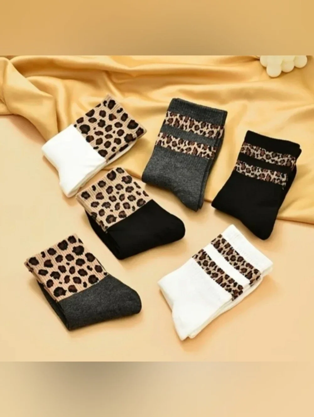 Leopard Womens Fashion Socks White Black&Grey One Size Breathable BNWT 6 Pairs